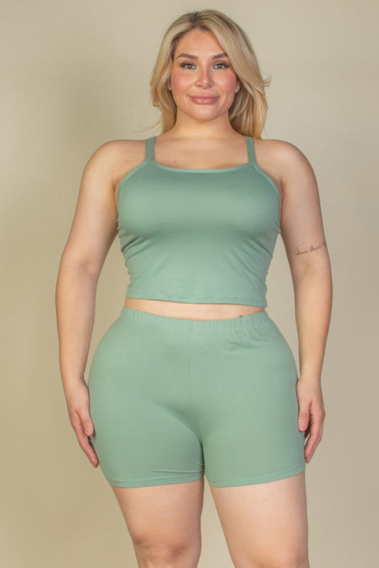 Aura Plus Size Split Back Cami Top & Shorts Set