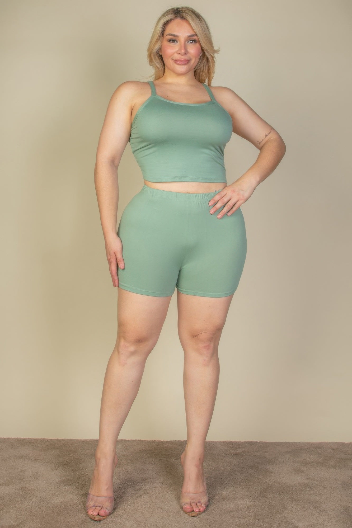 Aura Plus Size Split Back Cami Top & Shorts Set