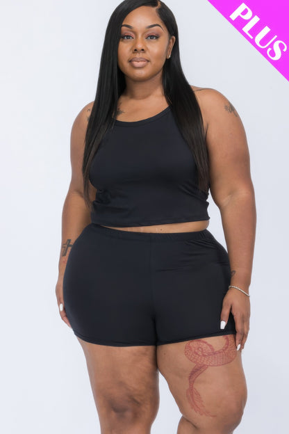 Aura Plus Size Split Back Cami Top & Shorts Set